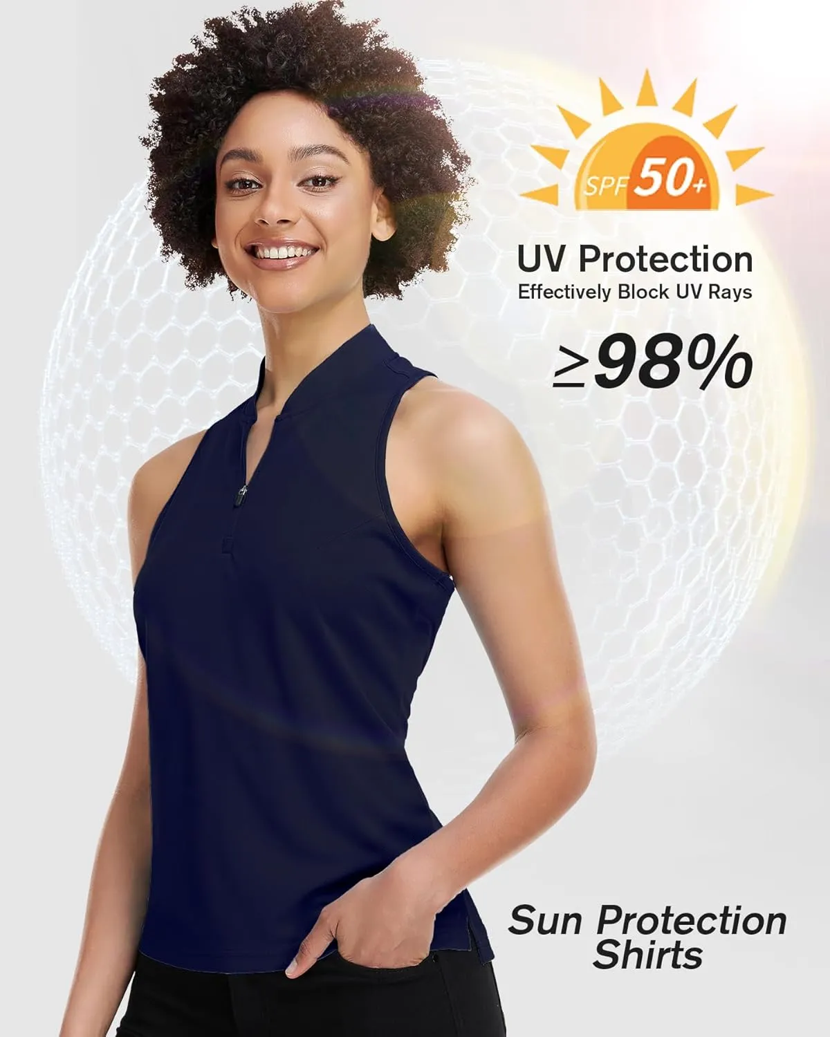 Women's Golf Shirt Sleeveless, V Neck Raceerback Polo Shirts Moisture Wicking, Quick Dry Ladies Tennis T Shirts