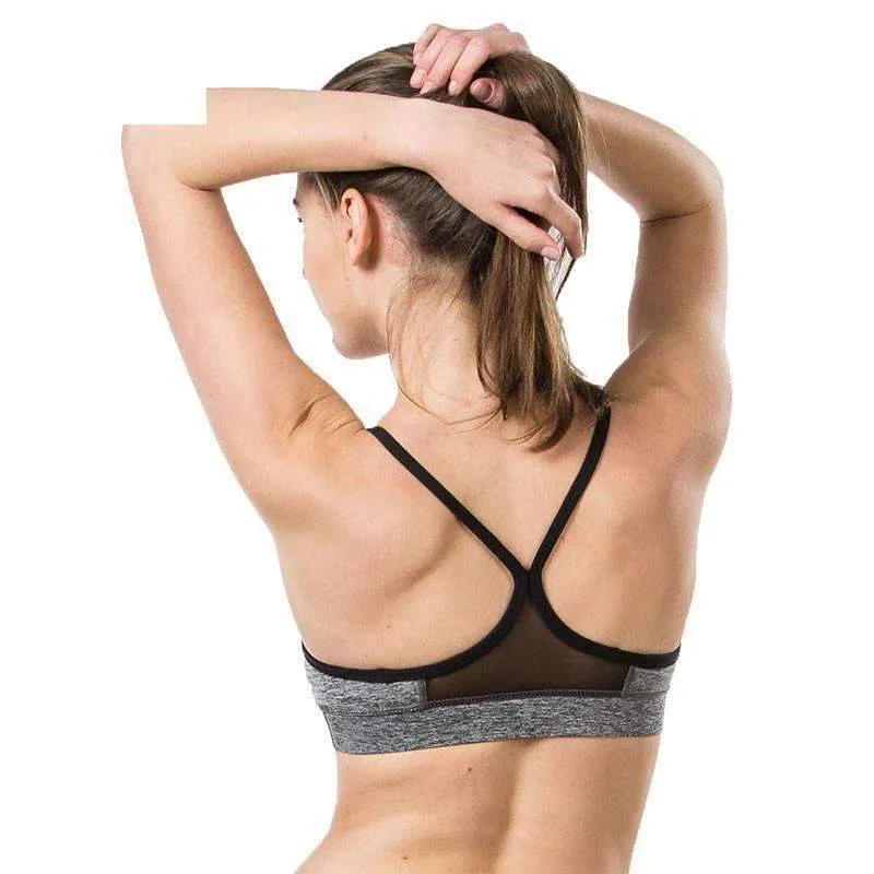 Women's Grey Sports Bra with Hollow Mesh Back