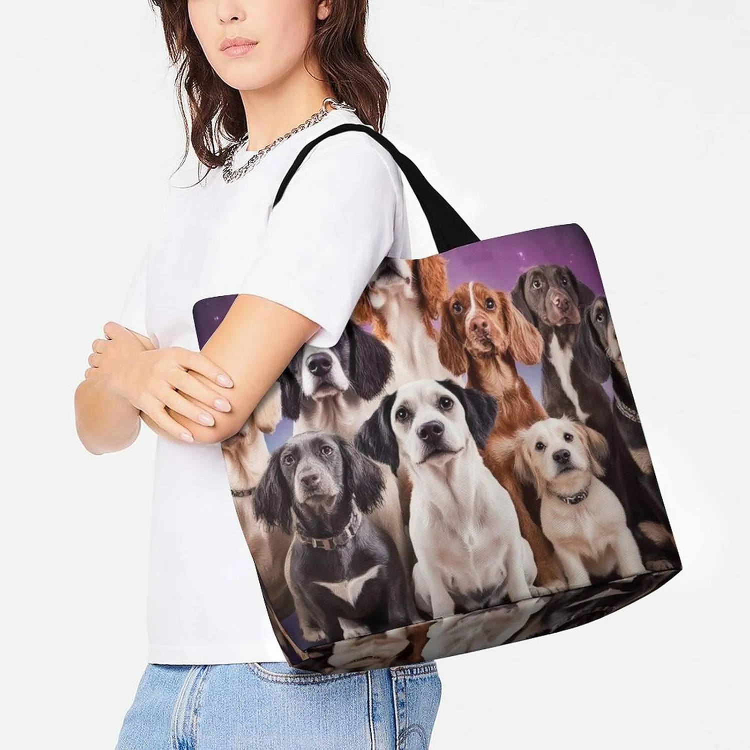 Womens Grocery Bag, Large Capacity Tote Bags Portable Reusable Shopping Shoulder Bag