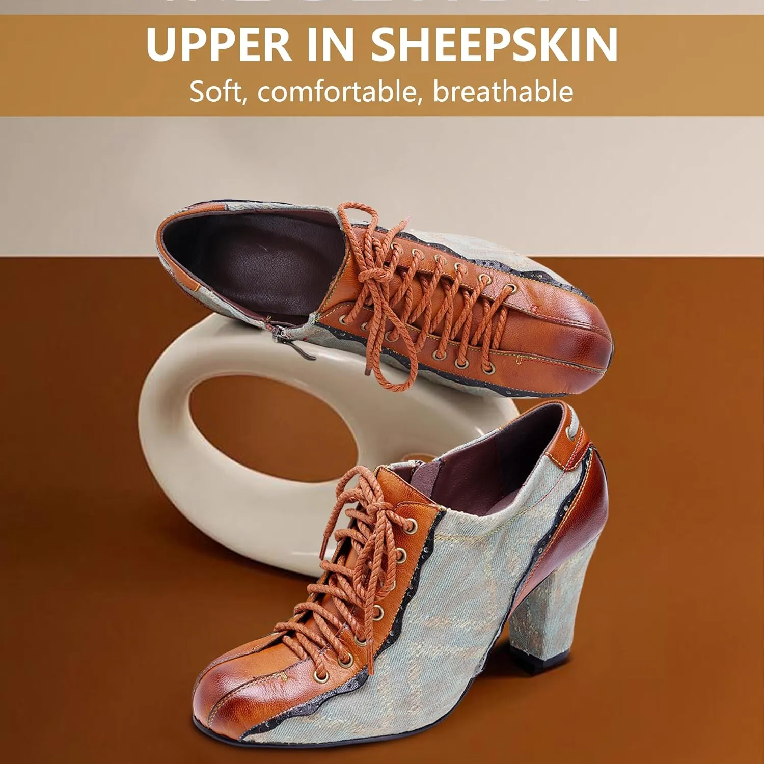 Women's Handmade Lambskin Oxford Loafers Shoes with Retro Ethnic Printed Style, Brock Design for Casual and Fashion Collegiate Style