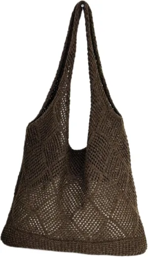 Women's Knitted Tote Bag, Woven Beach Bag, Trendy Shoulder Bag, Fashion Handbag for Travel, Shopping