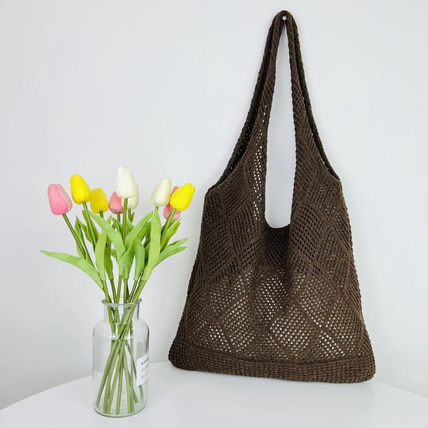 Women's Knitted Tote Bag, Woven Beach Bag, Trendy Shoulder Bag, Fashion Handbag for Travel, Shopping
