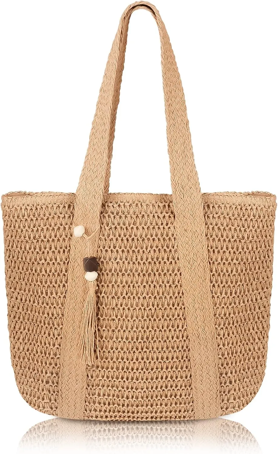 Womens Large Capacity Straw woven Tote Summer Beach Shoulder Bag Handmade Weaving Handbag for Shopping Camping