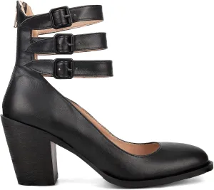 Womens Leather Ankle Strap High Heel Pumps Vintage Style Block Heel Mary Jane Shoes with Adjustable Buckles Round Toe Back Zipper Pumps for Women