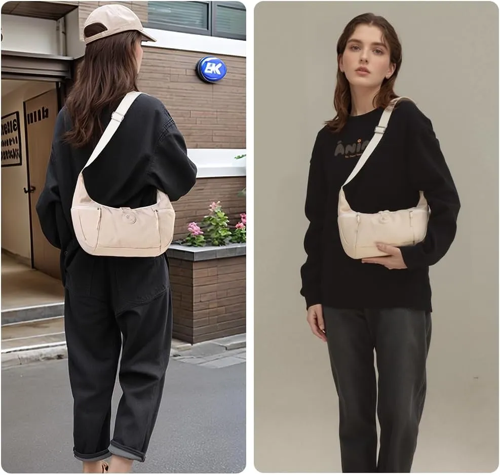 Women’s Lightweight Crossbody Bag Waterproof Sling Bag, Nylon Crescent Purse Casual Cross Body Handbag with Adjustable Strap