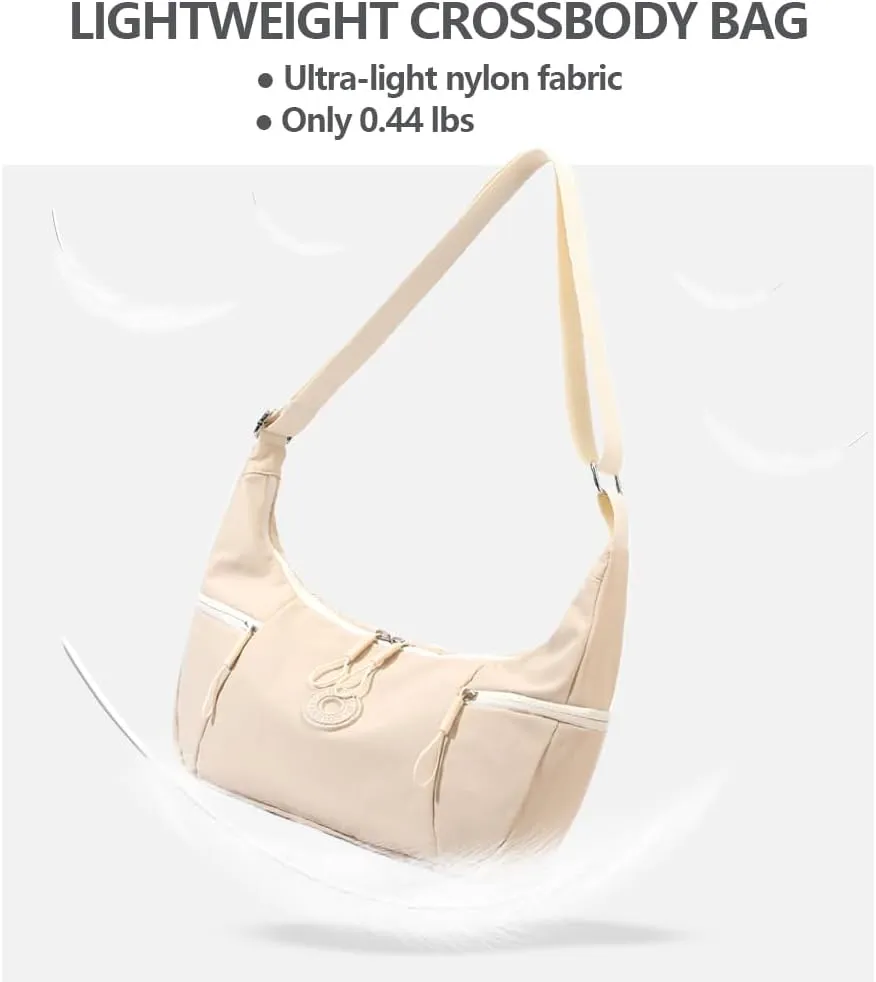 Women’s Lightweight Crossbody Bag Waterproof Sling Bag, Nylon Crescent Purse Casual Cross Body Handbag with Adjustable Strap