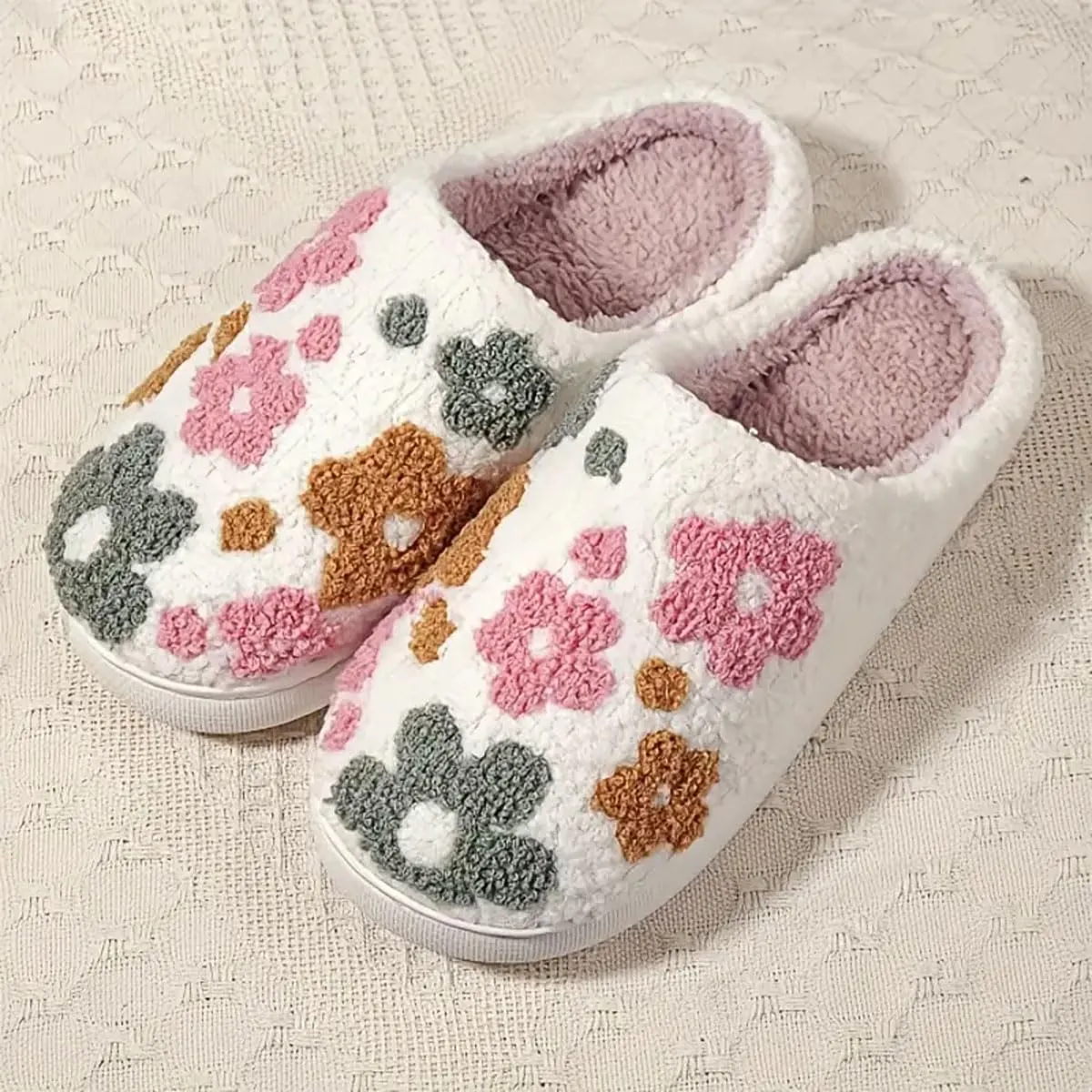 Womens Mens Cute Flowers Slippers Retro Memory Foam Cartoon Comfort Slippers Fuzzy Warm Plush Couple House Shoes