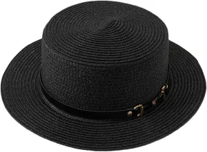 Women's Men's Hand-Woven Straw Hat Wide Brim Flat Top Sun Protection Travel Beach Sun Hat