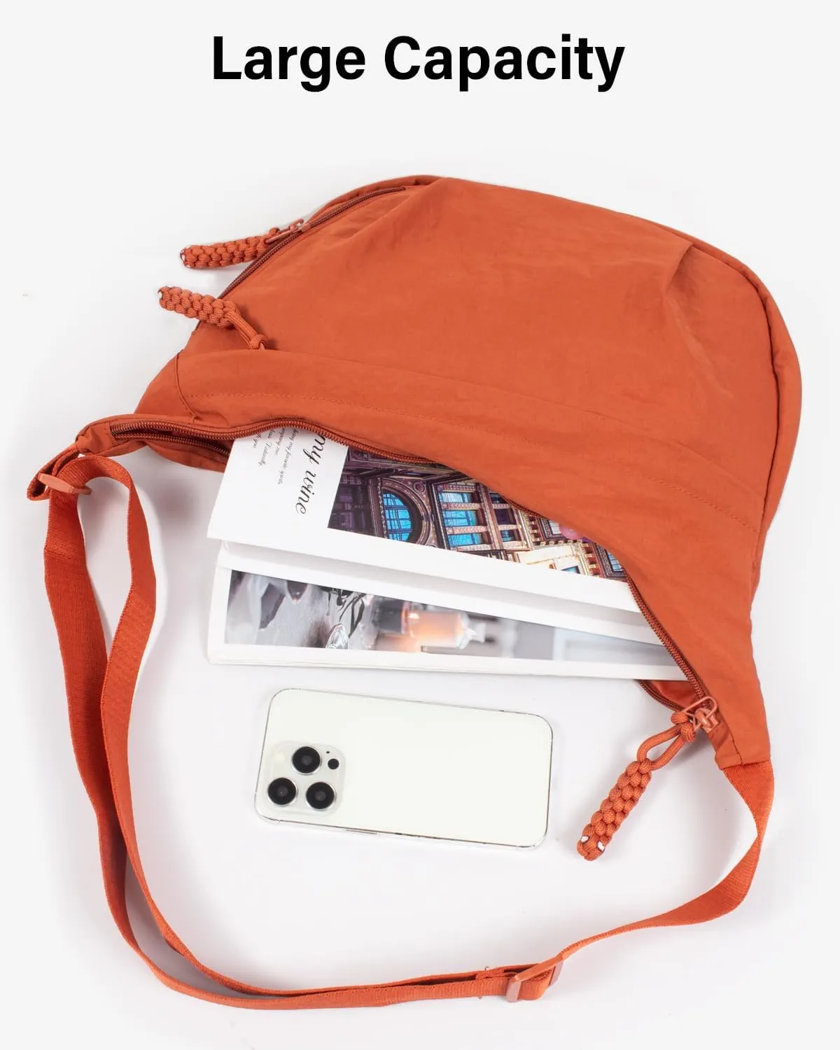 Women's Nylon Hobo Crescent Crossbody Bag, Multi-Pocket Sling Bag, Half Moon Shoulder Purse