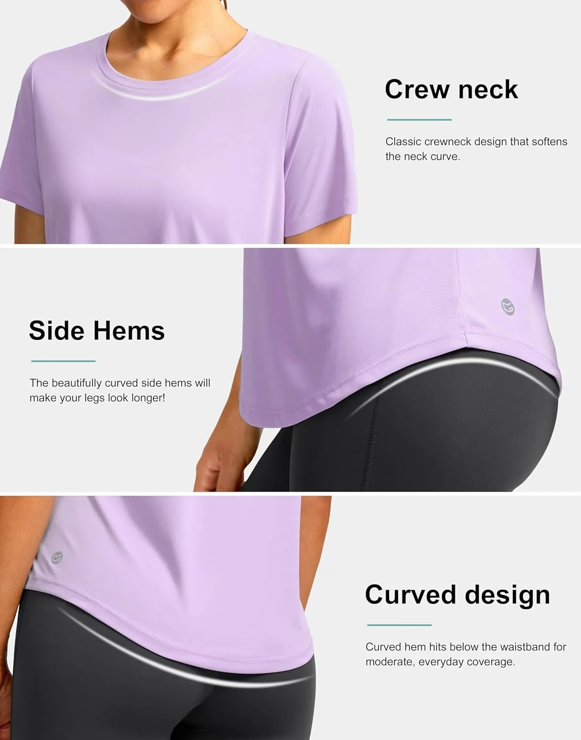Women's Short Sleeve Workout Shirts Breathable UPF 50  Sun Protection T-Shirts Quick Dry Gym Running Hiking Tops