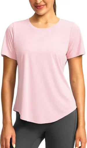 Women's Short Sleeve Workout Shirts Breathable UPF 50  Sun Protection T-Shirts Quick Dry Gym Running Hiking Tops