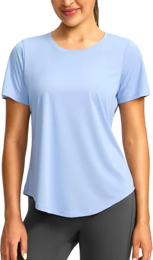 Women's Short Sleeve Workout Shirts Breathable UPF 50  Sun Protection T-Shirts Quick Dry Gym Running Hiking Tops