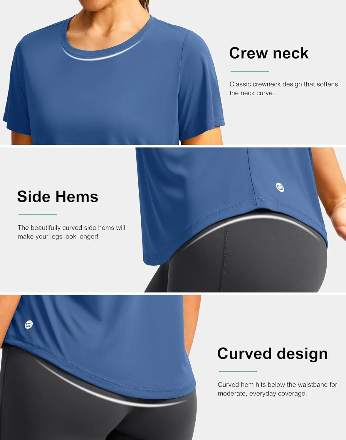 Women's Short Sleeve Workout Shirts Breathable UPF 50  Sun Protection T-Shirts Quick Dry Gym Running Hiking Tops