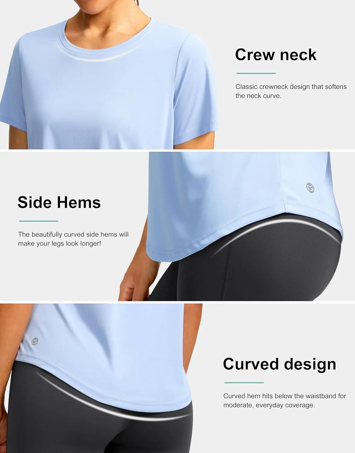 Women's Short Sleeve Workout Shirts Breathable UPF 50  Sun Protection T-Shirts Quick Dry Gym Running Hiking Tops