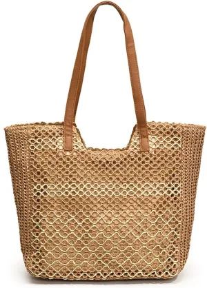 Womens Straw Beach Bag - Summer Woven Handbag Shoulder Tote Bag for Vacation, Travel