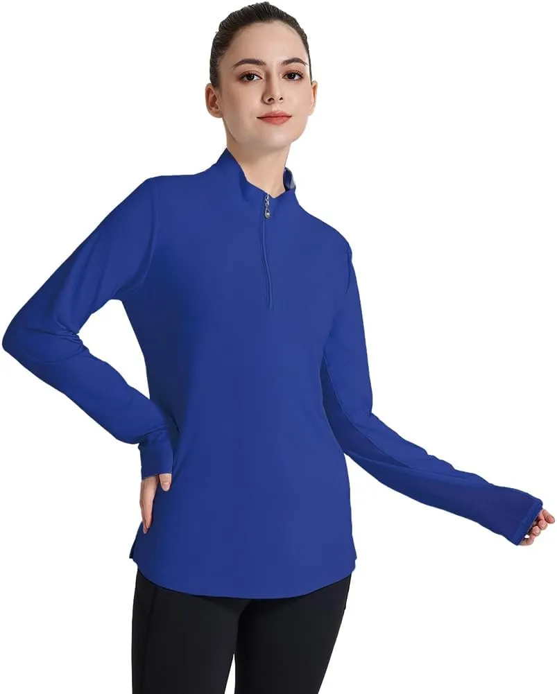 Women's UPF 50  1/4 Zip Pullover Sun Shirts Long Sleeve UV Protection Shirt Quick Dry Lightweight Outdoor Tops