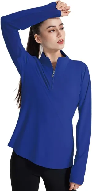 Women's UPF 50  1/4 Zip Pullover Sun Shirts Long Sleeve UV Protection Shirt Quick Dry Lightweight Outdoor Tops