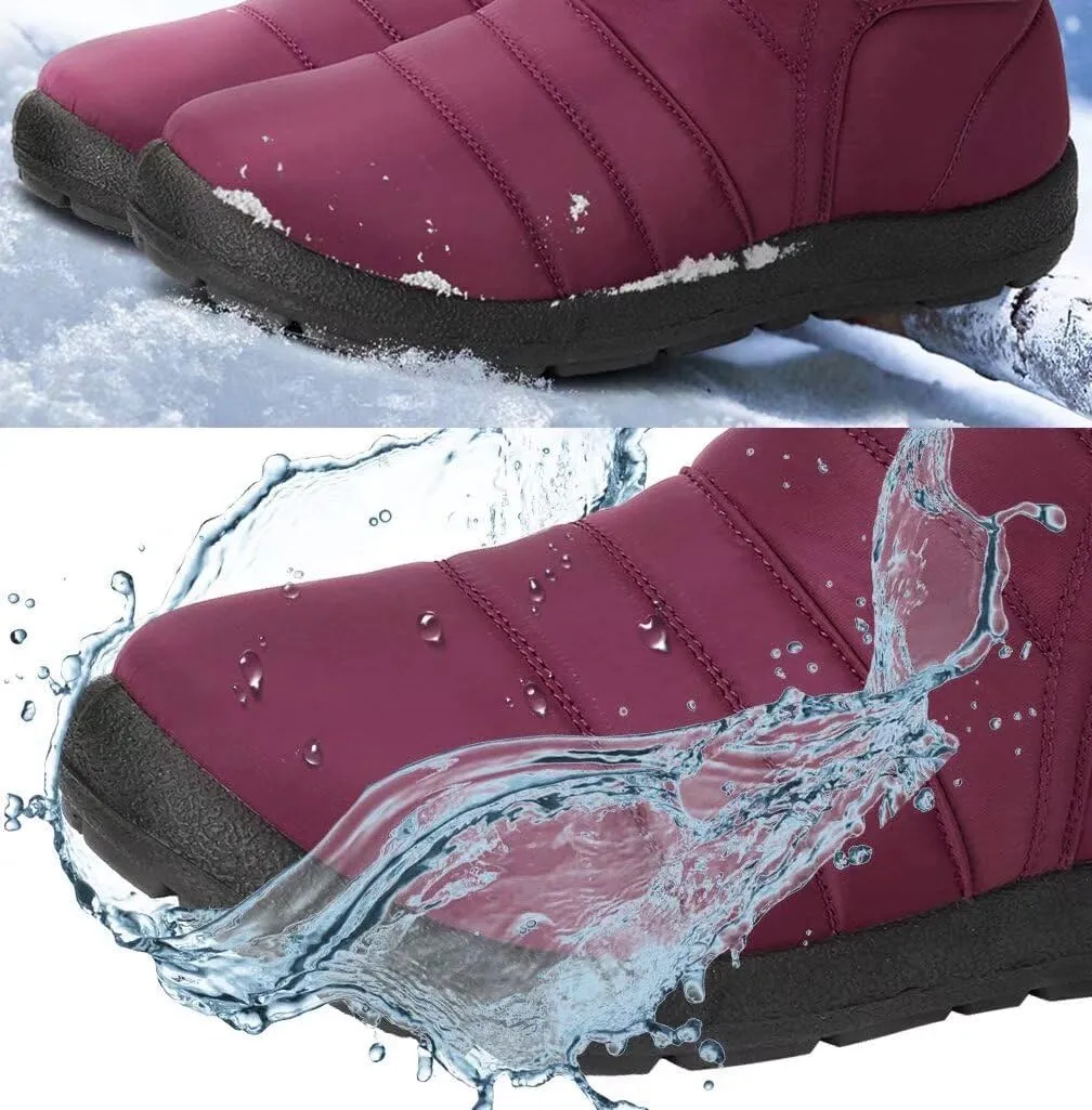 Women's Winter Snow Boots Ankle Booties Slip-Ons Shoes Lightweight Waterproof Warm Fur Lining