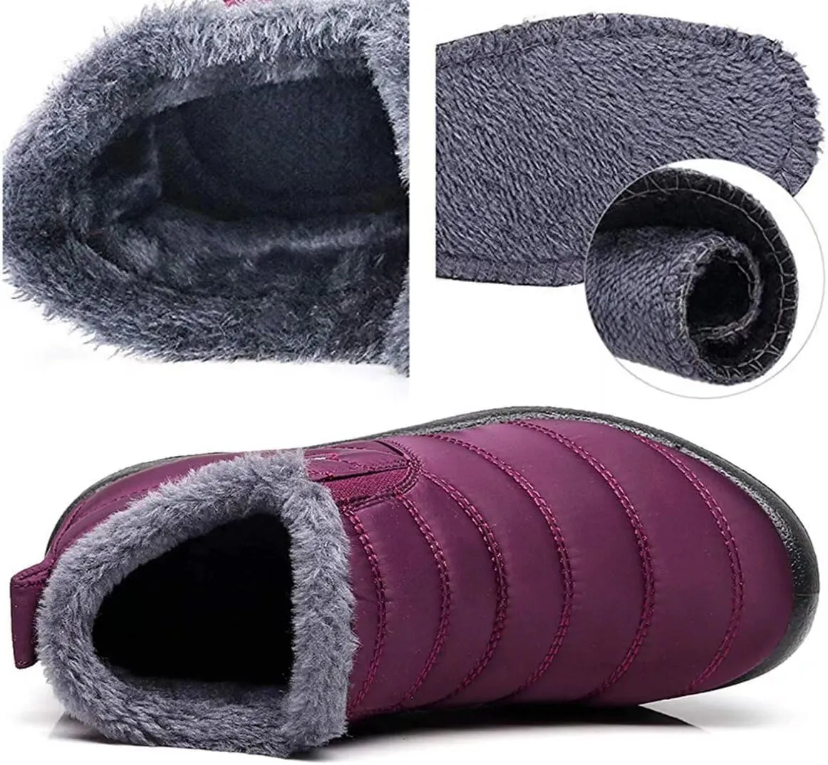 Women's Winter Snow Boots Ankle Booties Slip-Ons Shoes Lightweight Waterproof Warm Fur Lining