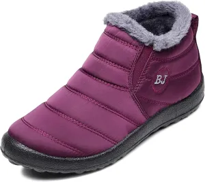 Women's Winter Snow Boots Ankle Booties Slip-Ons Shoes Lightweight Waterproof Warm Fur Lining