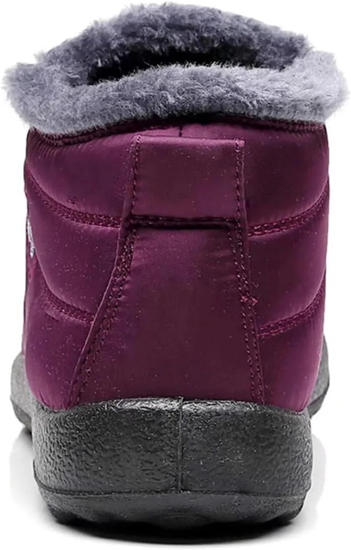 Women's Winter Snow Boots Ankle Booties Slip-Ons Shoes Lightweight Waterproof Warm Fur Lining