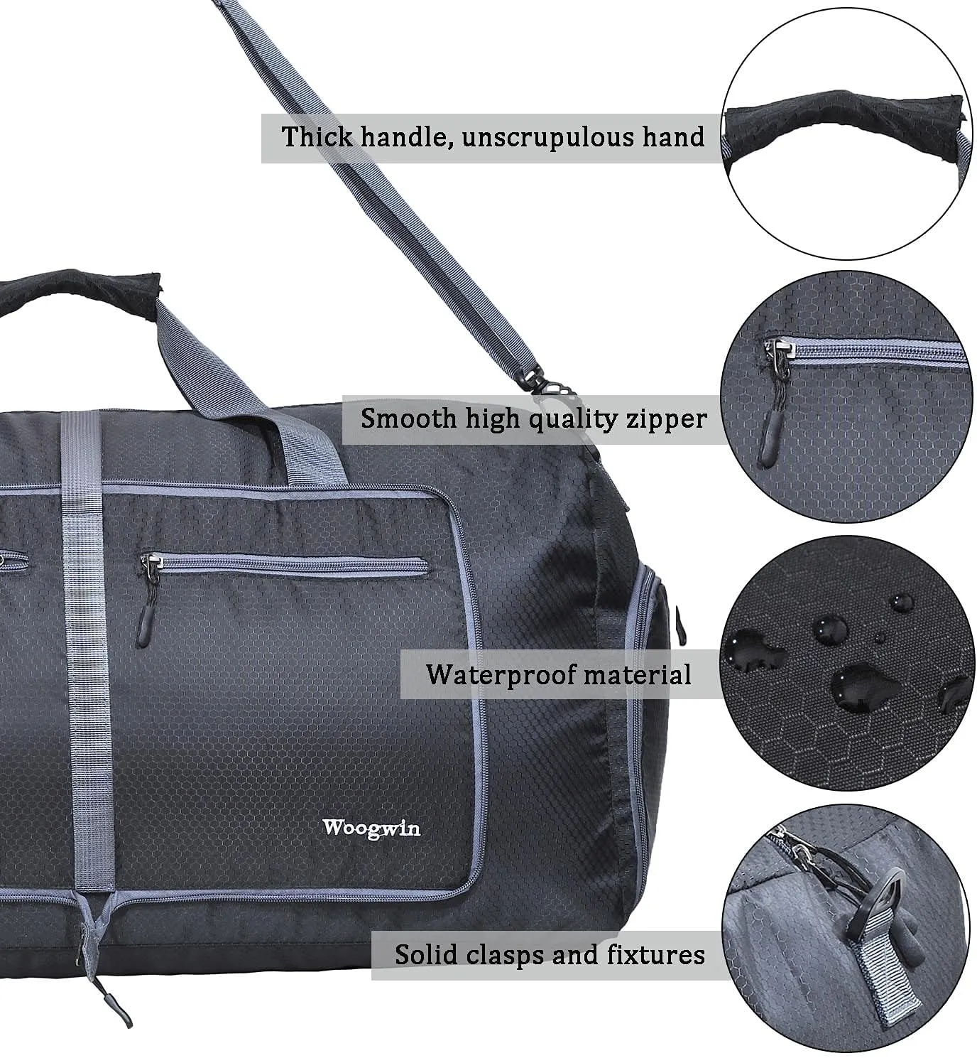 Woogwin Travel Duffel Bag Large Foldable Waterproof Overnight Bag for Beach Swim Bags Pool Sports Gym