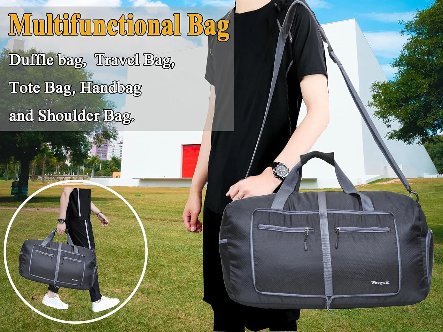 Woogwin Travel Duffel Bag Large Foldable Waterproof Overnight Bag for Beach Swim Bags Pool Sports Gym