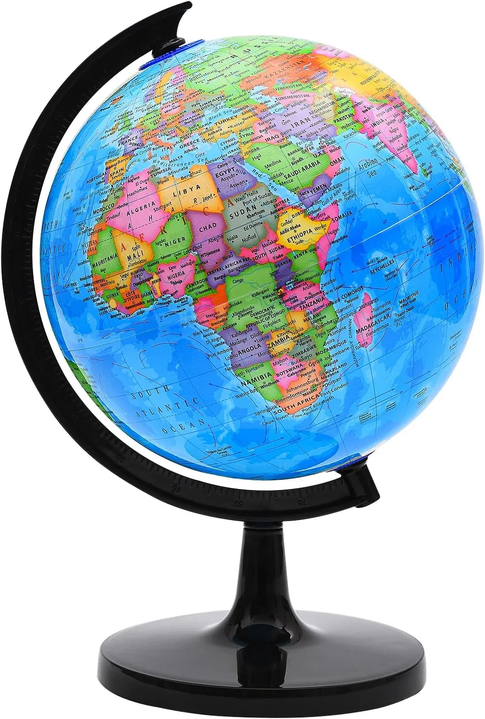 World Globe for Kids Learning, 8 inch Interactive Spinning Earth Globe for Children with Stand, Self-Assembled World Globes for Educational Geography Decorative Kids Room, Classroom, Adults Office