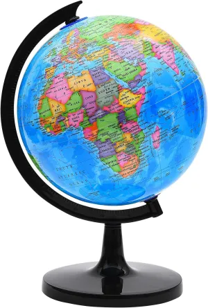 World Globe for Kids Learning, 8 inch Interactive Spinning Earth Globe for Children with Stand, Self-Assembled World Globes for Educational Geography Decorative Kids Room, Classroom, Adults Office