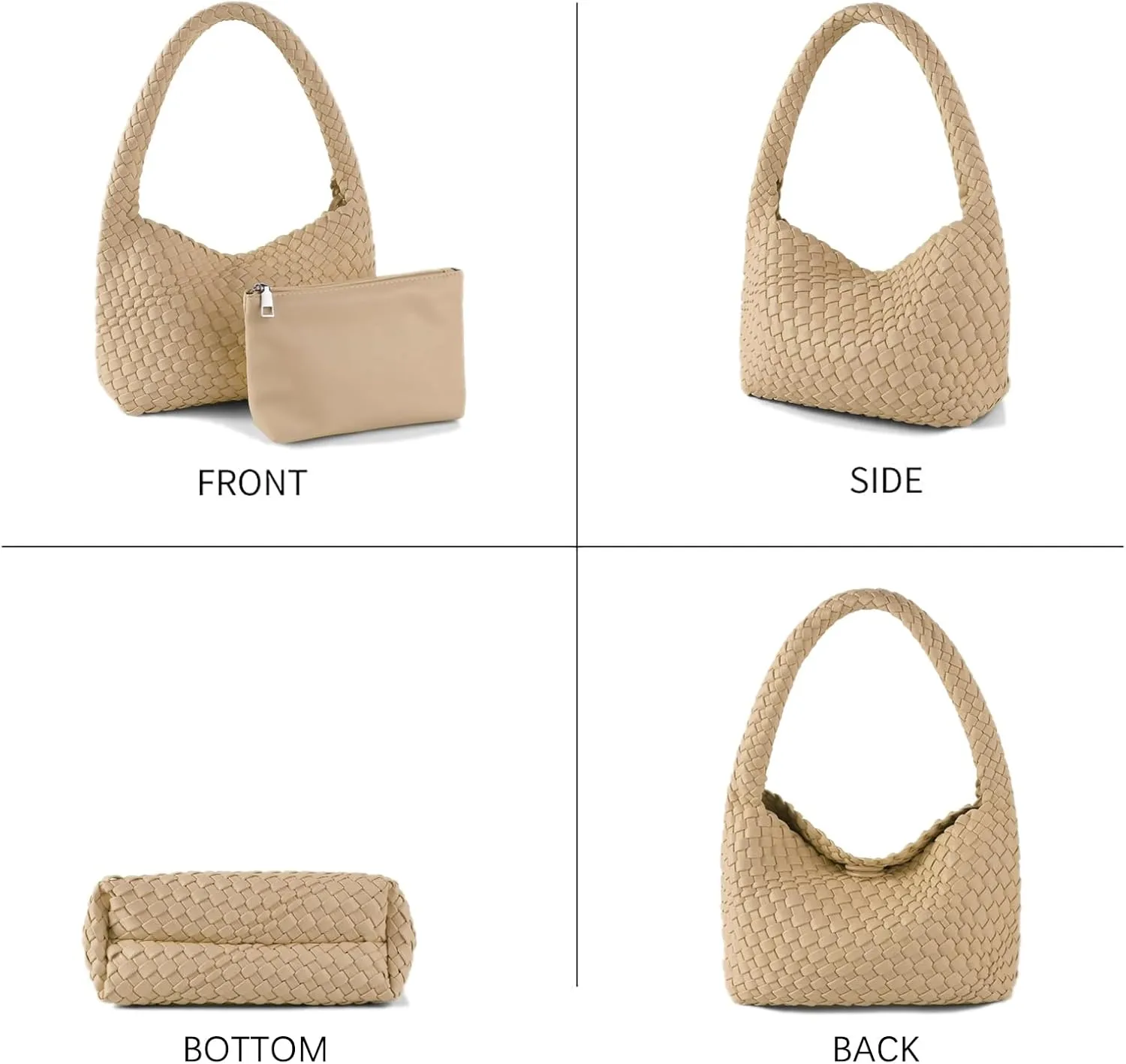Woven Bag for Women, Vegan Leather Handbag and Purse Shoulder Bag Casual Retro Beach Totes Ladies Underarm Bag