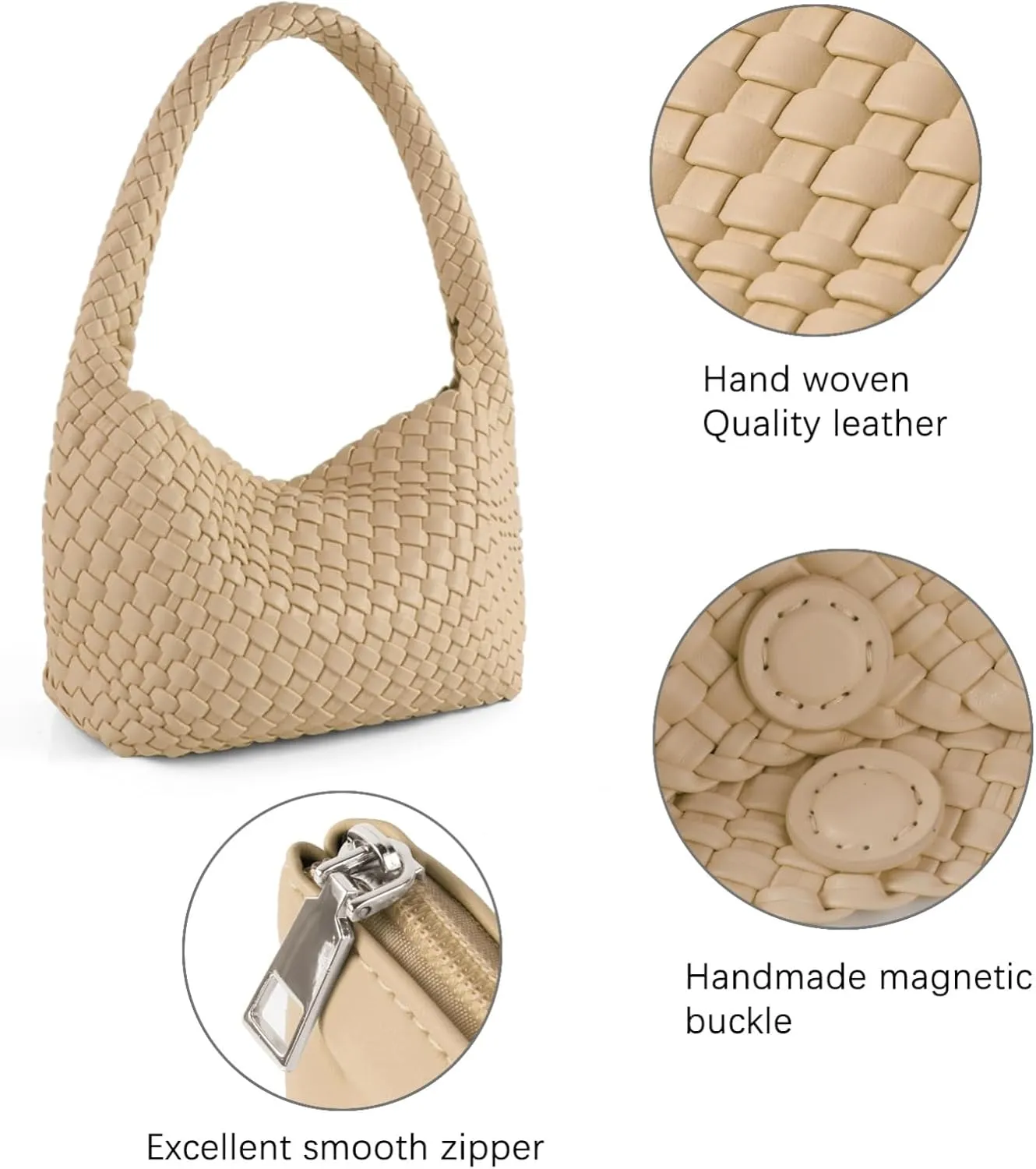 Woven Bag for Women, Vegan Leather Handbag and Purse Shoulder Bag Casual Retro Beach Totes Ladies Underarm Bag