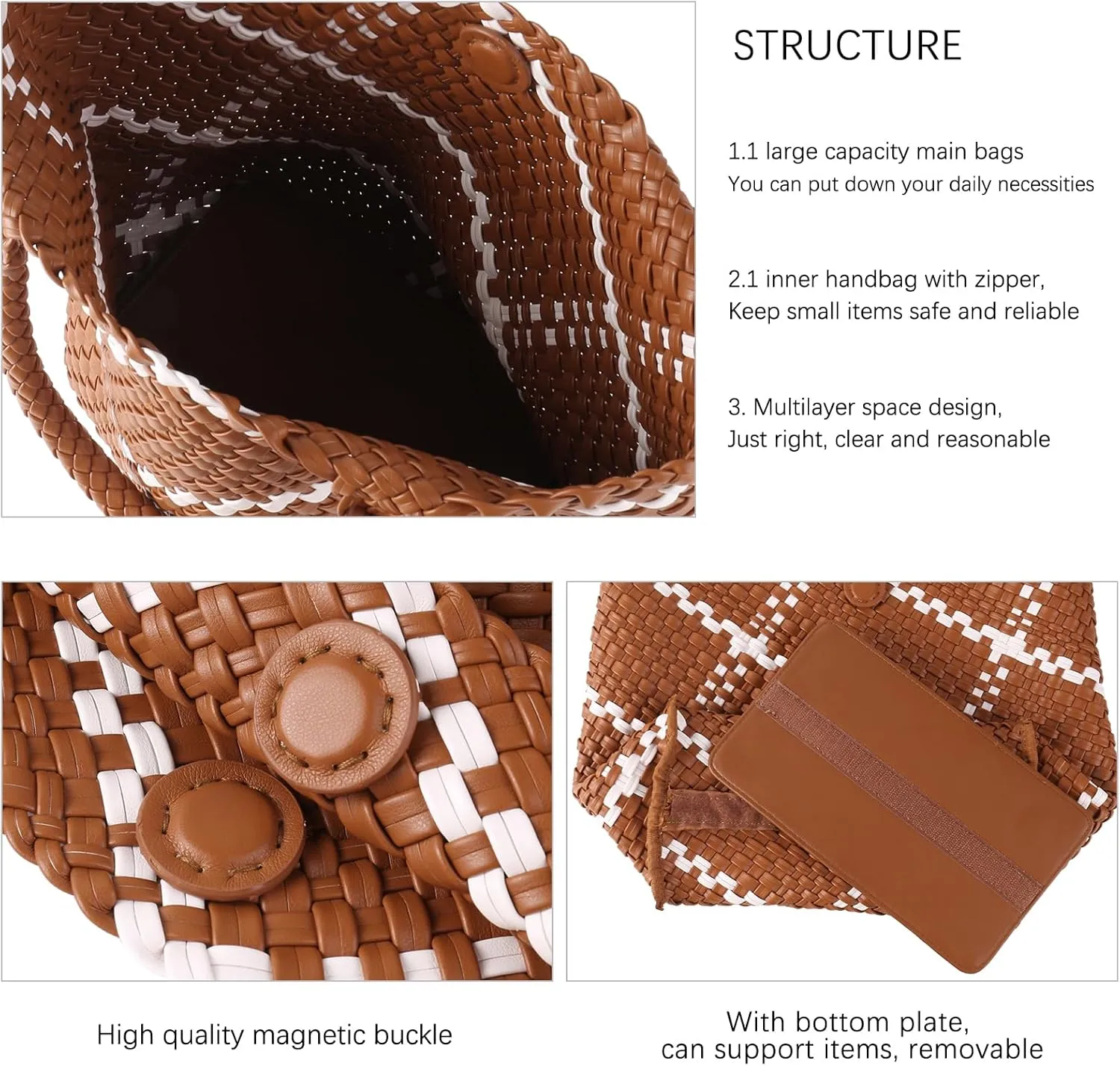 Woven Handbag for Women Top Handle Shoulder Bag Vegan Leather Shopper Bag Large Travel Totes Summer Beach Tote Bags