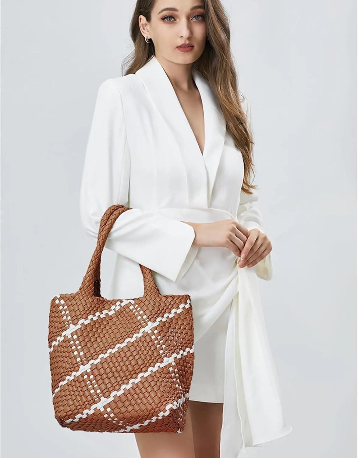 Woven Handbag for Women Top Handle Shoulder Bag Vegan Leather Shopper Bag Large Travel Totes Summer Beach Tote Bags