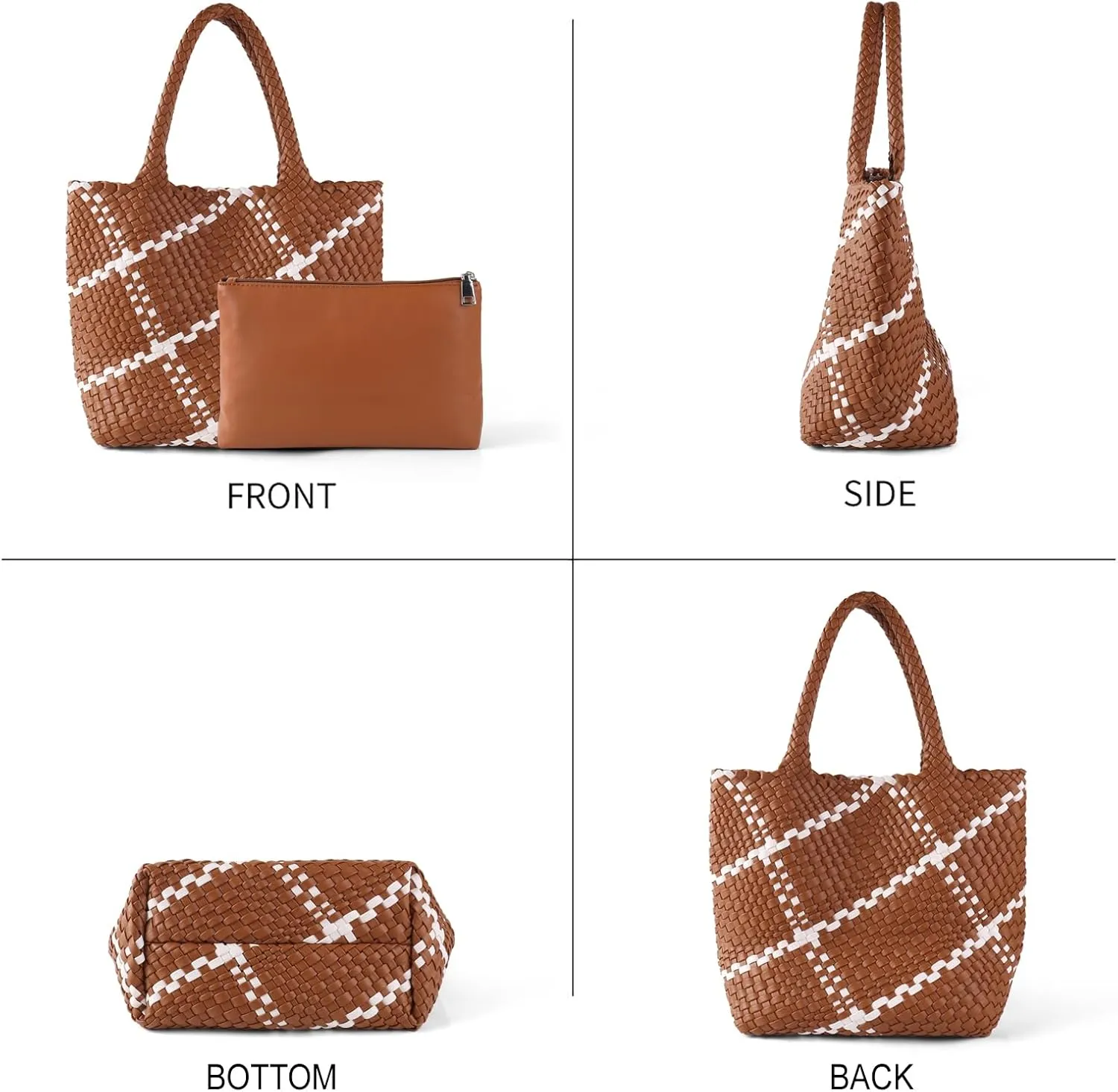 Woven Handbag for Women Top Handle Shoulder Bag Vegan Leather Shopper Bag Large Travel Totes Summer Beach Tote Bags
