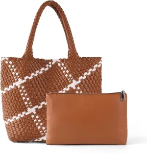 Woven Handbag for Women Top Handle Shoulder Bag Vegan Leather Shopper Bag Large Travel Totes Summer Beach Tote Bags
