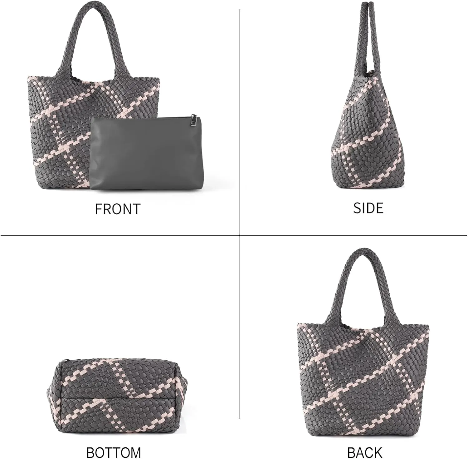 Woven Leather Tote Handbag for Women with Purse,Large Soft Hobo Shoulder Bag,Handmade Bag, Beach Underarm Bag