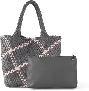 Woven Leather Tote Handbag for Women with Purse,Large Soft Hobo Shoulder Bag,Handmade Bag, Beach Underarm Bag