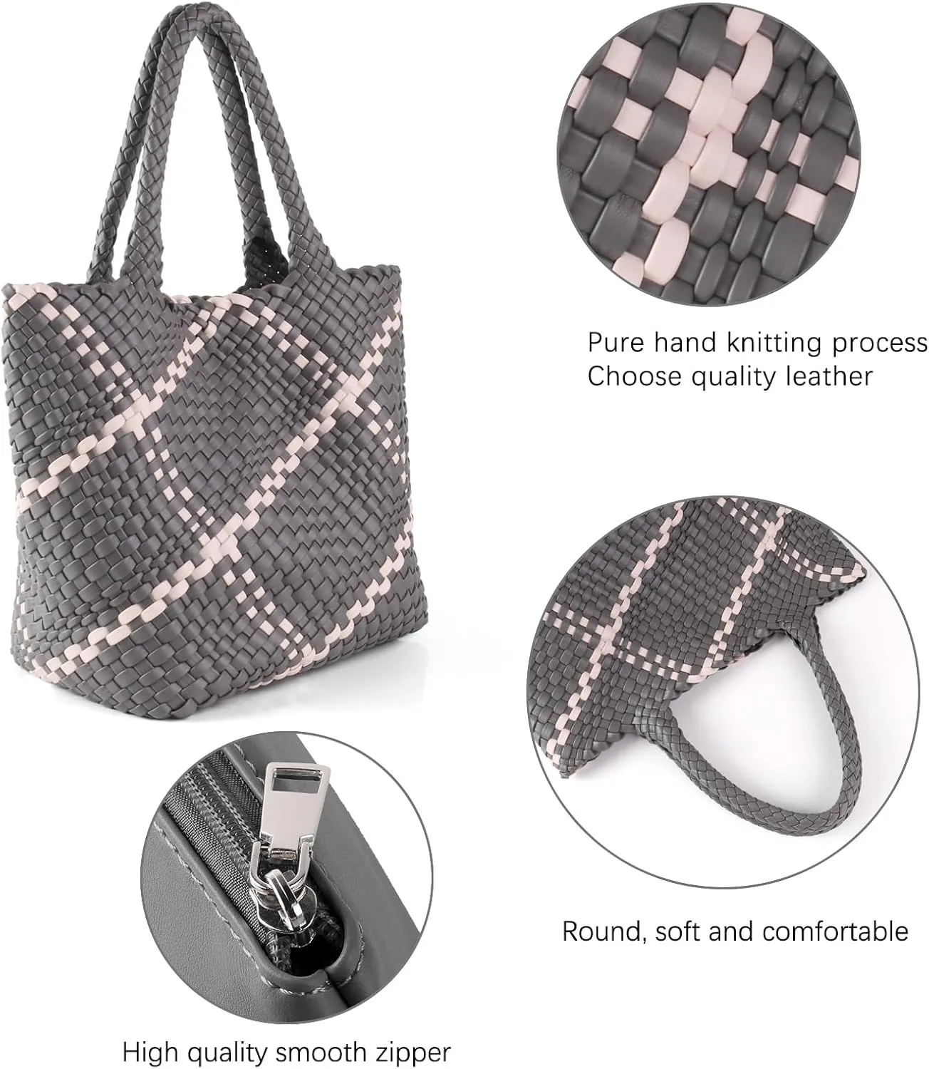Woven Leather Tote Handbag for Women with Purse,Large Soft Hobo Shoulder Bag,Handmade Bag, Beach Underarm Bag
