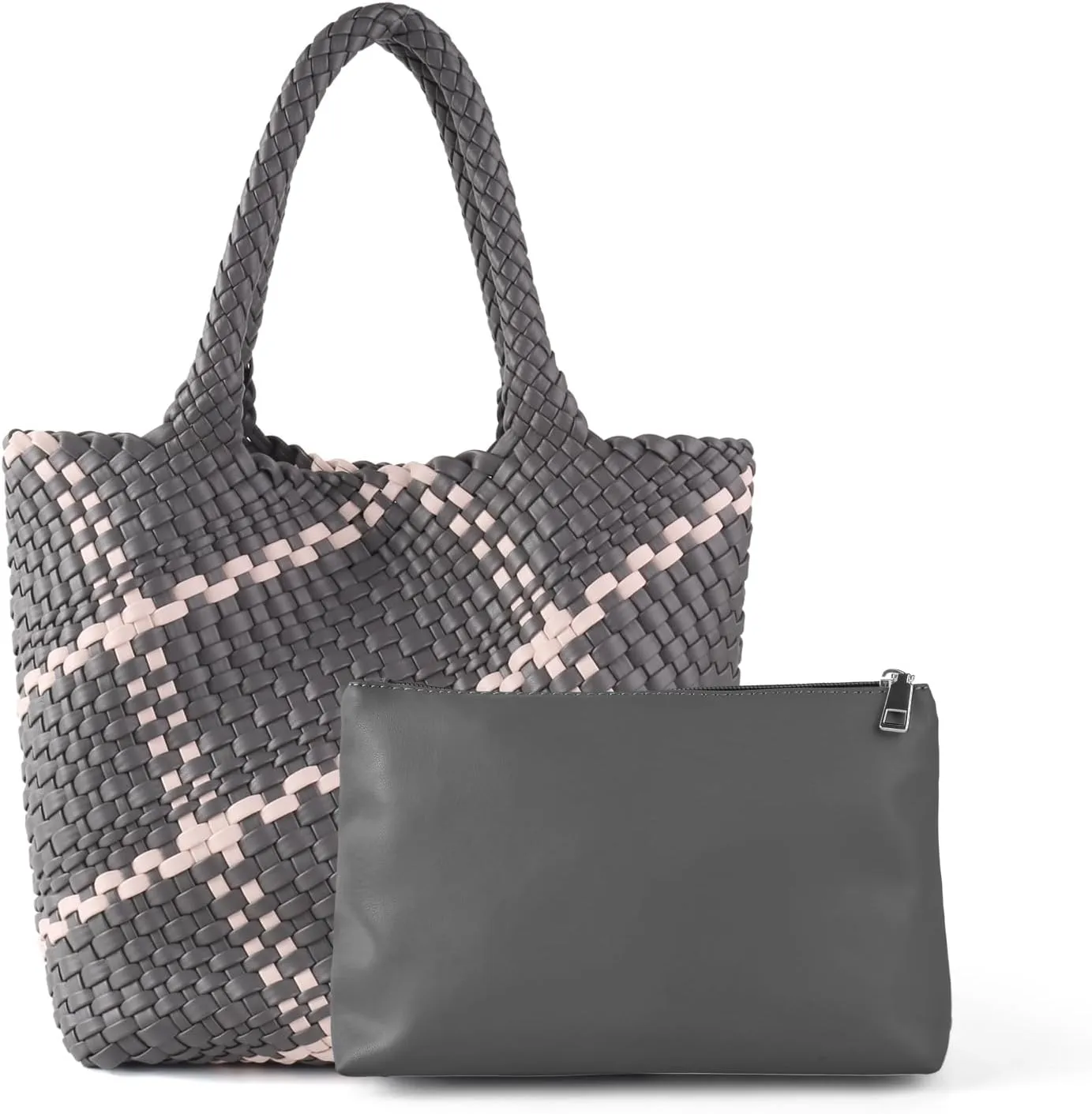 Woven Leather Tote Handbag for Women with Purse,Large Soft Hobo Shoulder Bag,Handmade Bag, Beach Underarm Bag
