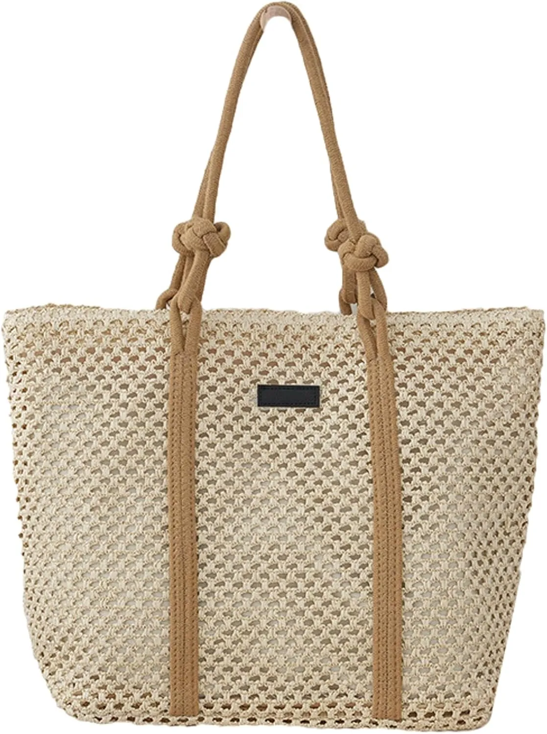 Woven Shoulder Tote Bag Women 2025 Summer Beach Bag Straw Handbag Cotton Rope Handles Commute Shopping Square