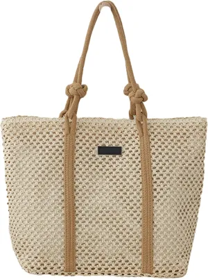Woven Shoulder Tote Bag Women 2025 Summer Beach Bag Straw Handbag Cotton Rope Handles Commute Shopping Square