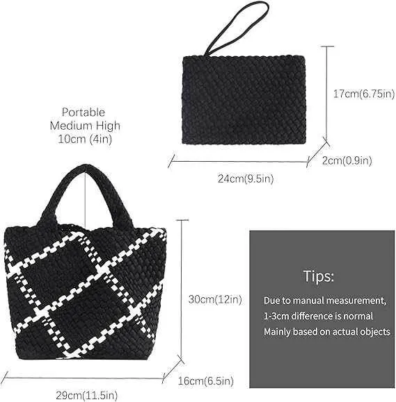 Woven Tote Bag and Purse Neoprene Handbag
