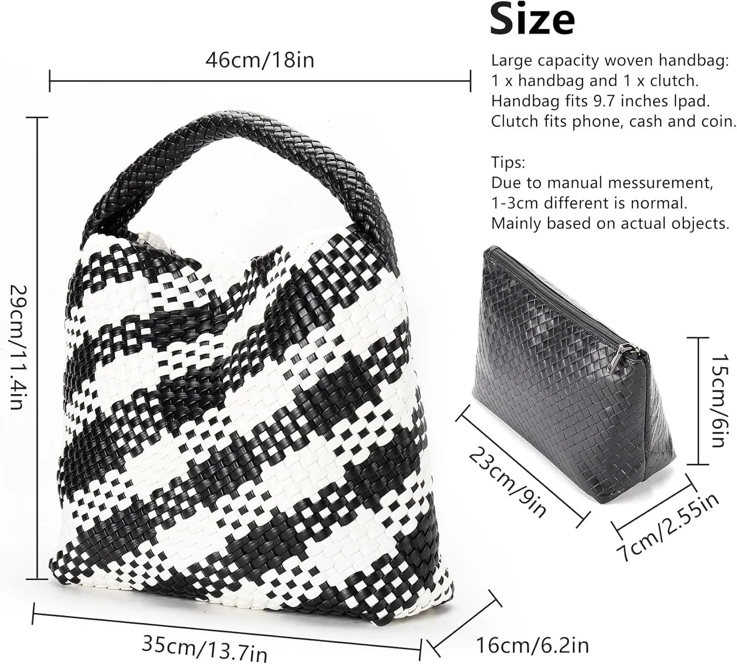 Woven Tote Bag for Women, Fashion Woven Bags for Women Vegan Leather Shoulder Handbags Large Summer Beach Travel Bag
