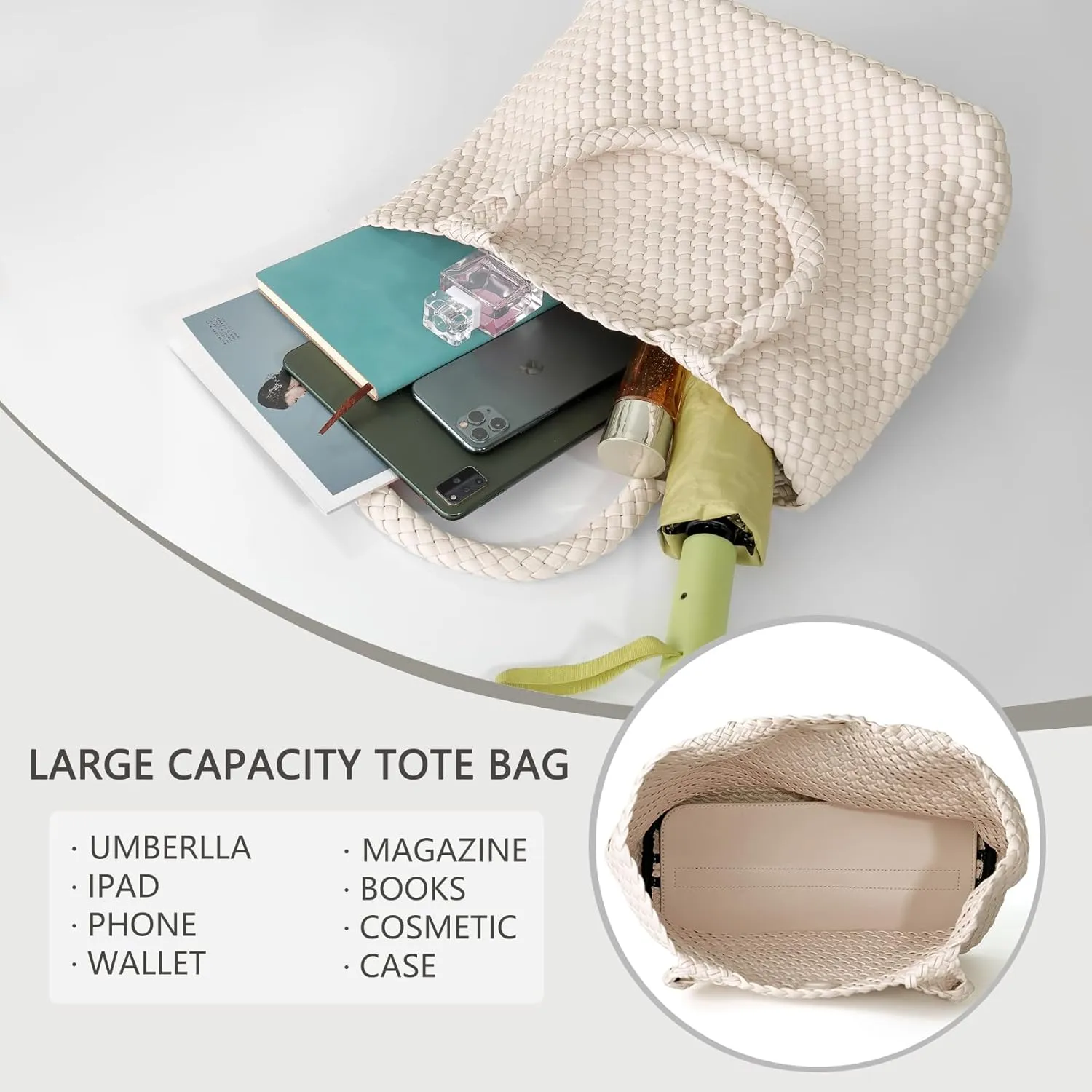 Woven Tote Bag for Women, Fashion Woven Bags for Women Vegan Leather Shoulder Handbags Large Summer Beach Travel Bag