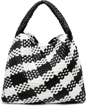 Woven Tote Bag for Women, Fashion Woven Bags for Women Vegan Leather Shoulder Handbags Large Summer Beach Travel Bag