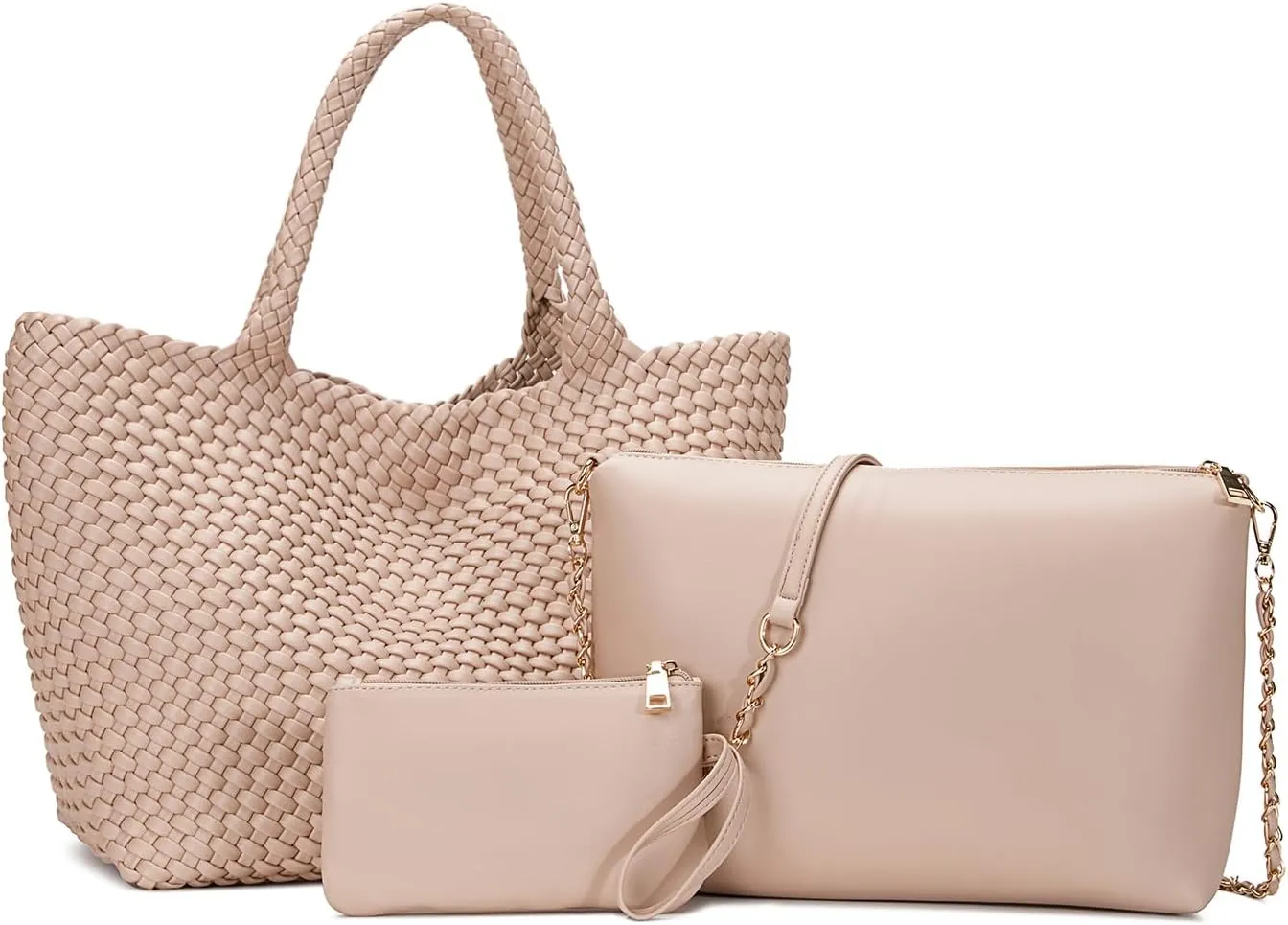 Woven Tote Bag for Women Large Fashion Summer Beach Tote Bagsand Purses Braided Bags Three piece women's bag set