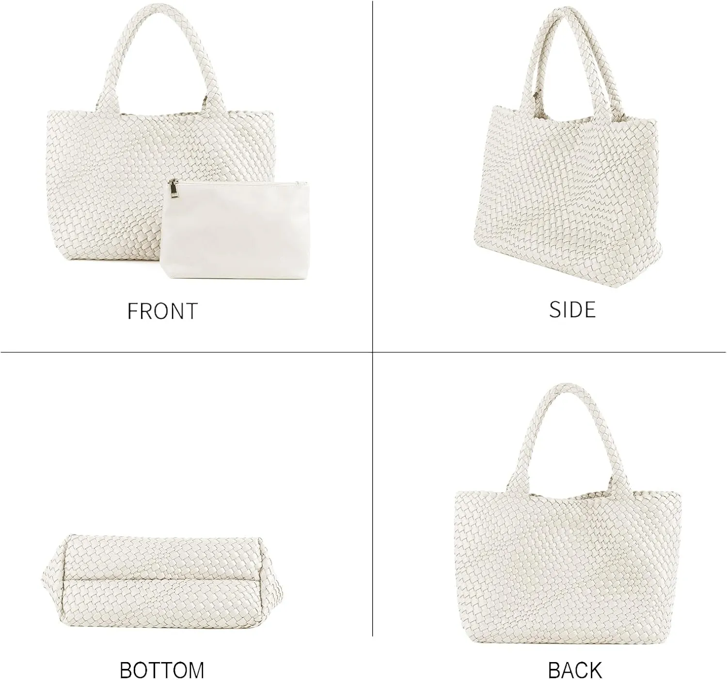 Woven Tote Bag for Women Vegan Leather Large Capacity Travel Handbag and Purse Foldable Retro Handmade Shoulder Bag