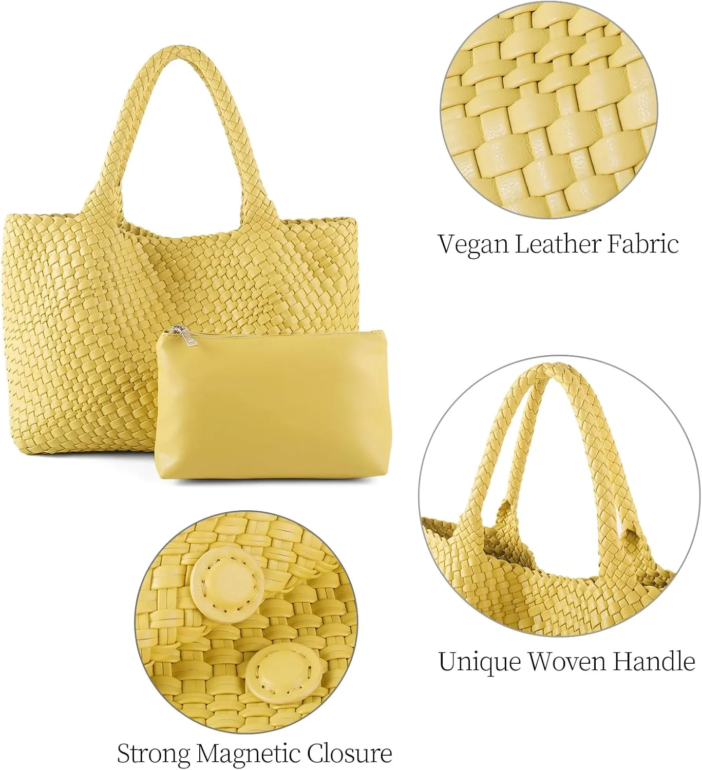 Woven Tote Bag for Women Vegan Leather Large Capacity Travel Handbag and Purse Foldable Retro Handmade Shoulder Bag