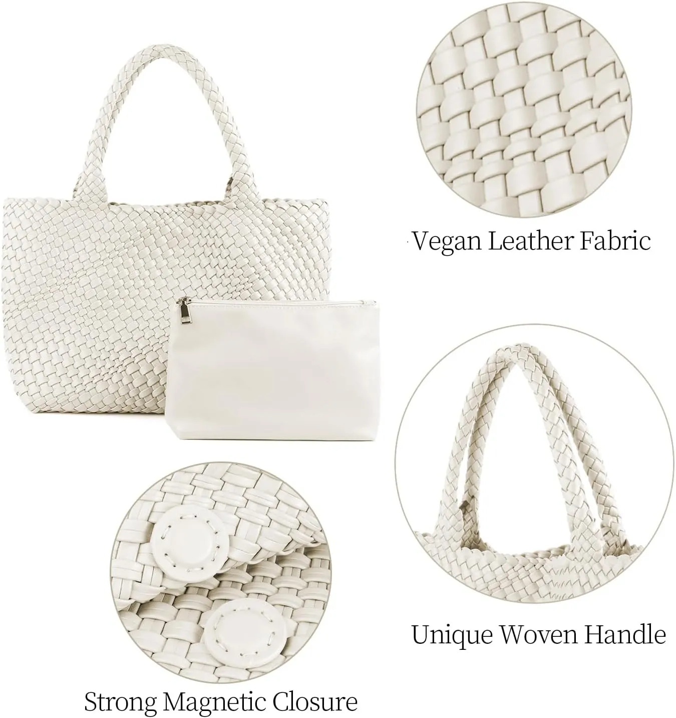 Woven Tote Bag for Women Vegan Leather Large Capacity Travel Handbag and Purse Foldable Retro Handmade Shoulder Bag