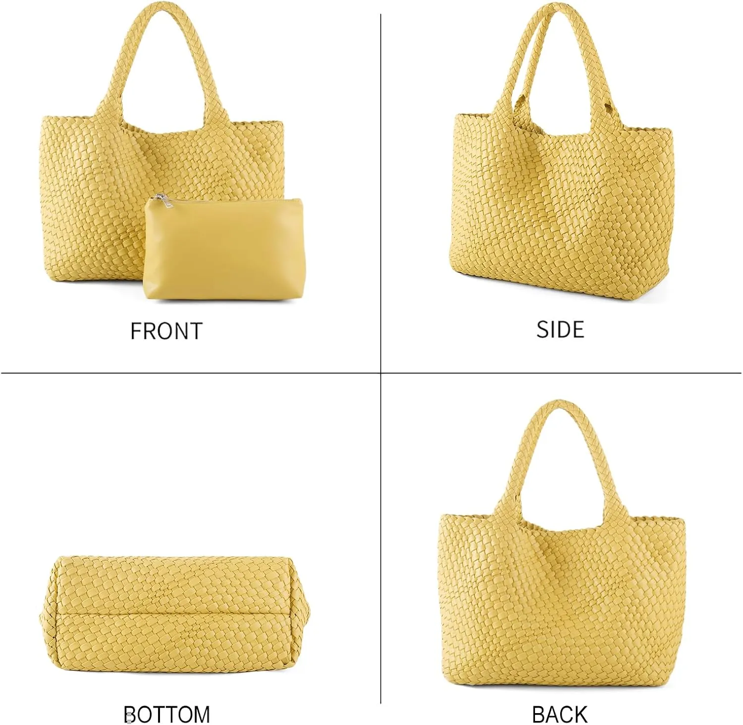 Woven Tote Bag for Women Vegan Leather Large Capacity Travel Handbag and Purse Foldable Retro Handmade Shoulder Bag